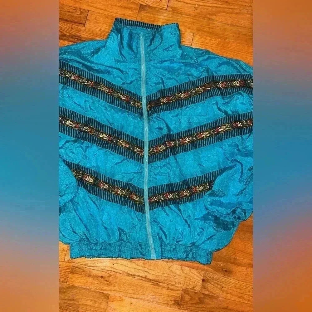 Sale VINTAGE Grand Prix XL blue zipper jacket coat nylon activewear 1990’s - Picture 6 of 9